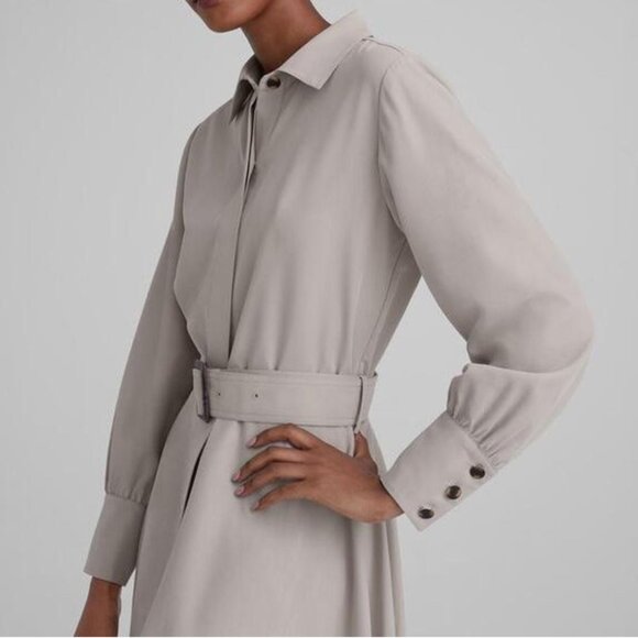 Club Monaco Belted Curved Hem Shirt Dress in Greige - Picture 3 of 3